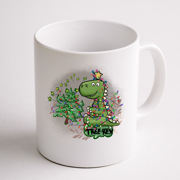 Tree Rex Christmas Dinosaur Merry Rexmas Dino String Lights Gift Front & Back Coffee Mug