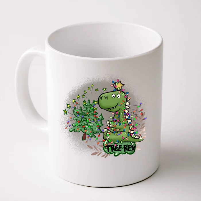 Tree Rex Christmas Dinosaur Merry Rexmas Dino String Lights Gift Front & Back Coffee Mug