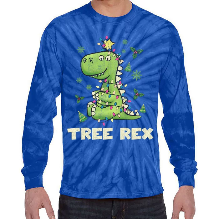 Tree Rex Christmas Tree Dinosaur Cute Xmas Gift Tie-Dye Long Sleeve Shirt