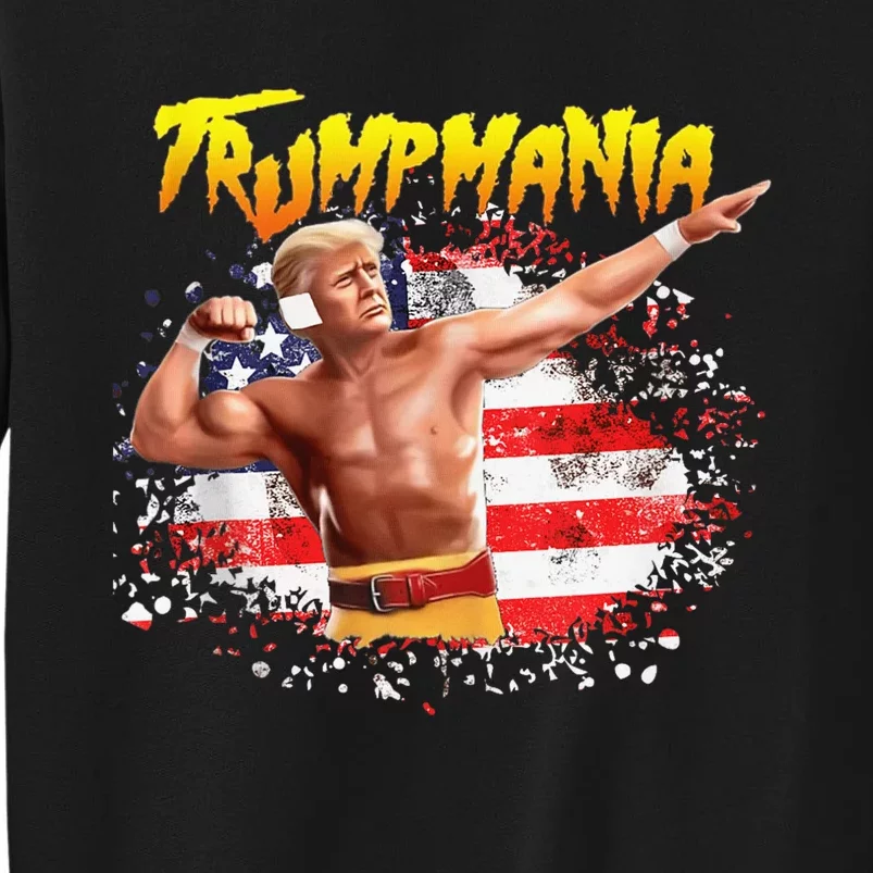 Trump Republican Convention Wrestling Meme Trumpamania Us Flag Background Tall Sweatshirt