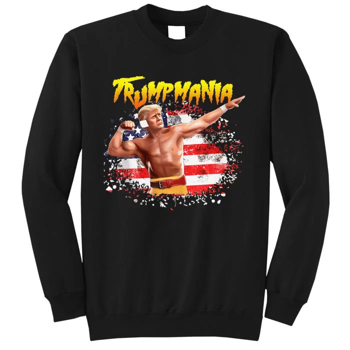 Trump Republican Convention Wrestling Meme Trumpamania Us Flag Background Tall Sweatshirt