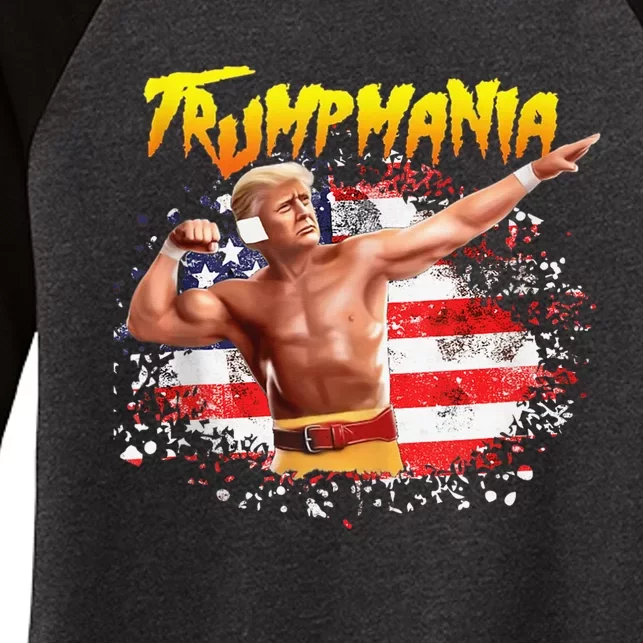 Trump Republican Convention Wrestling Meme Trumpamania Us Flag Background Women's Tri-Blend 3/4-Sleeve Raglan Shirt