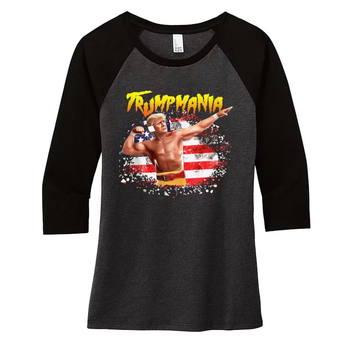 Trump Republican Convention Wrestling Meme Trumpamania Us Flag Background Women's Tri-Blend 3/4-Sleeve Raglan Shirt