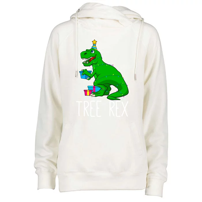 Tree Rex Christmas Dinosaur Funny Xmas Trex Cute Gift Womens Funnel Neck Pullover Hood