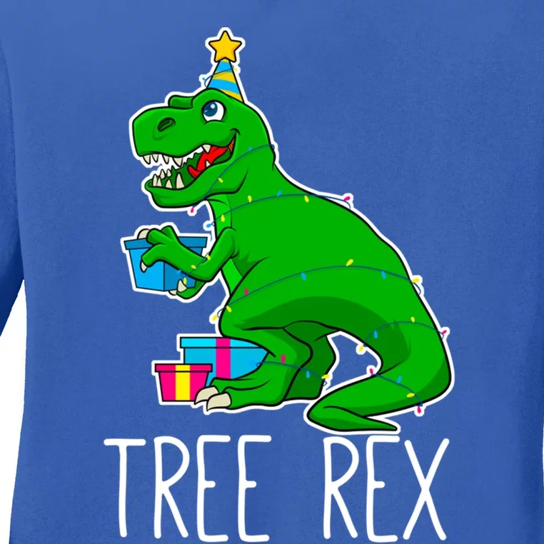 Tree Rex Christmas Dinosaur Funny Xmas Trex Cute Gift Ladies Long Sleeve Shirt