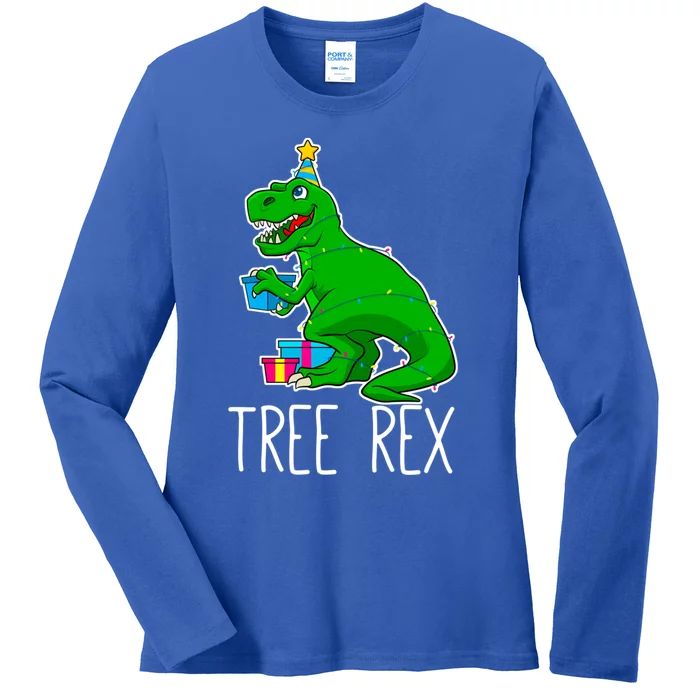 Tree Rex Christmas Dinosaur Funny Xmas Trex Cute Gift Ladies Long Sleeve Shirt