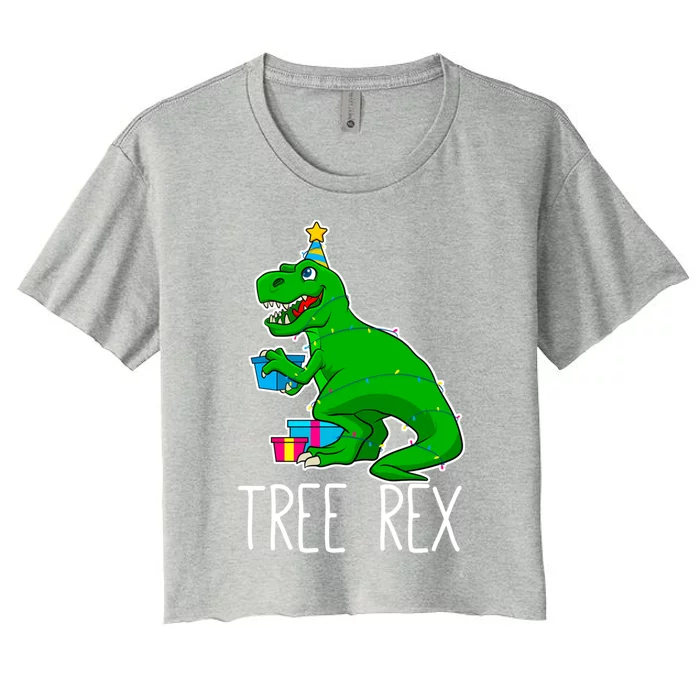 Tree Rex Christmas Dinosaur Funny Xmas Trex Cute Gift Women's Crop Top Tee