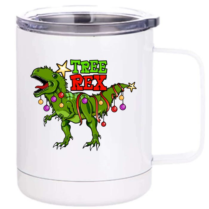 Tree Rex Christmas Holiday Trex Dinosaur Santa Gift Meaningful Gift Front & Back 12oz Stainless Steel Tumbler Cup