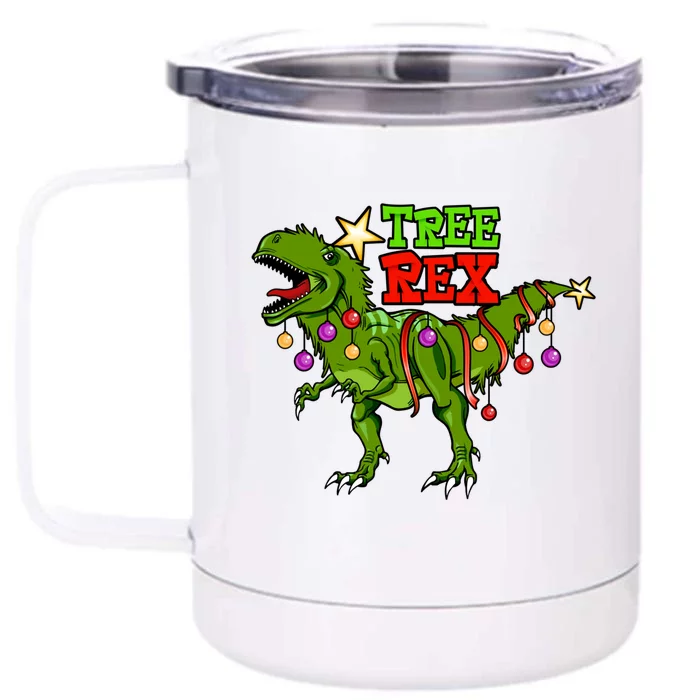 Tree Rex Christmas Holiday Trex Dinosaur Santa Gift Meaningful Gift Front & Back 12oz Stainless Steel Tumbler Cup