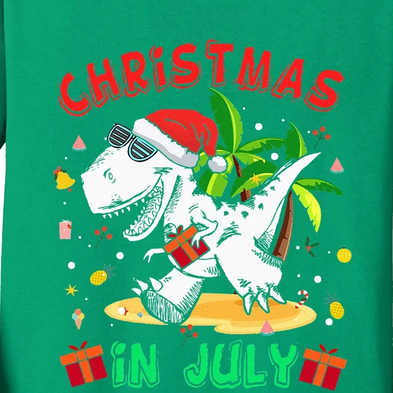 T Rex Christmas In July for Dinosaur Kids Long Sleeve Shirt