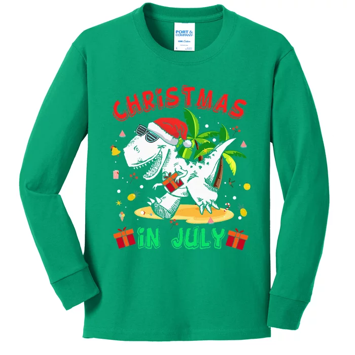 T Rex Christmas In July for Dinosaur Kids Long Sleeve Shirt