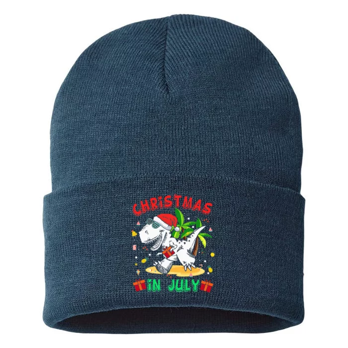 T Rex Christmas In July for Dinosaur Sustainable Knit Beanie