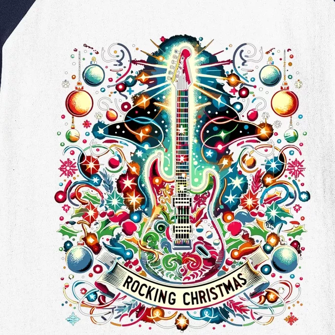 The Rocking Christmas Christmas Rock Guitar Santa Gift Baseball Sleeve Shirt