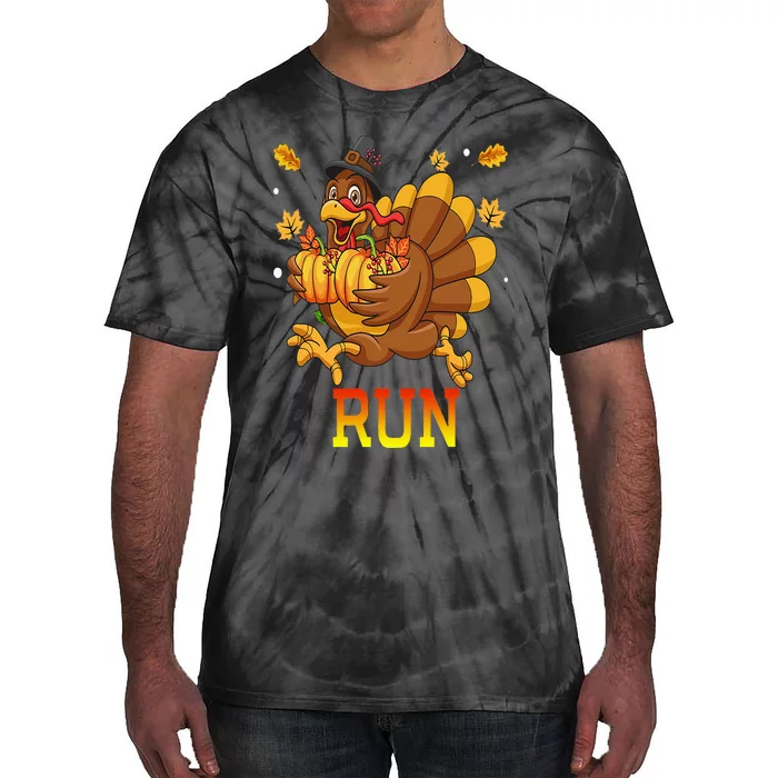 Turkey Run Costume Thanksgiving Running Turkey Trot Tie-Dye T-Shirt