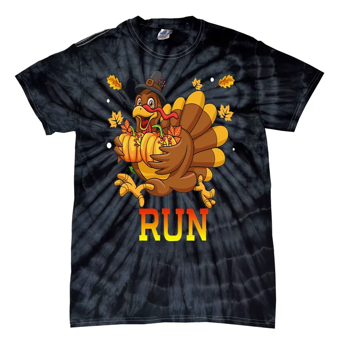 Turkey Run Costume Thanksgiving Running Turkey Trot Tie-Dye T-Shirt