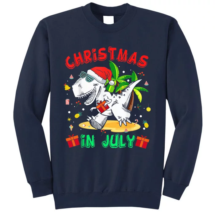 T Rex Christmas In July Shirt for Boy Toddler  Dinosaur Tall Sweatshirt