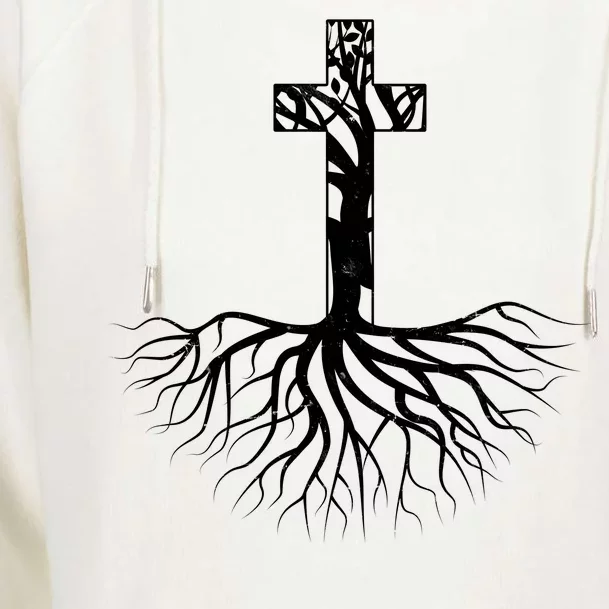 Tree Root Christian Cross Womens Funnel Neck Pullover Hood