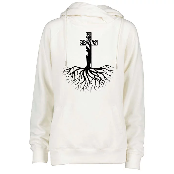 Tree Root Christian Cross Womens Funnel Neck Pullover Hood