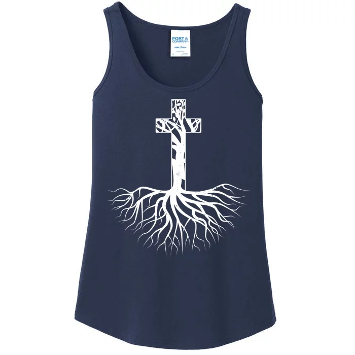 Tree Root Christian Cross Ladies Essential Tank