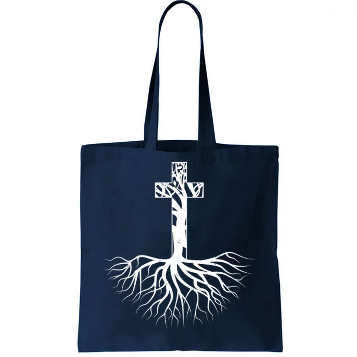 Tree Root Christian Cross Tote Bag