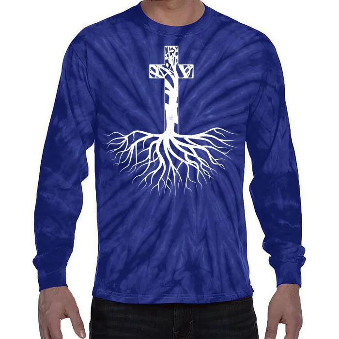 Tree Root Christian Cross Tie-Dye Long Sleeve Shirt