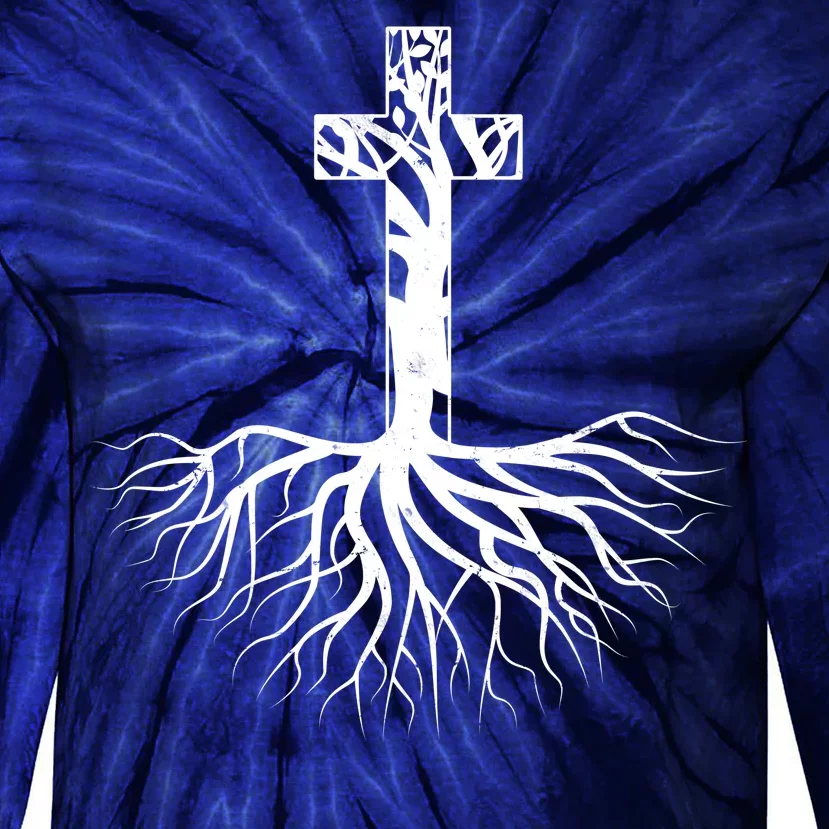 Tree Root Christian Cross Tie-Dye Long Sleeve Shirt