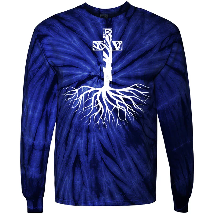 Tree Root Christian Cross Tie-Dye Long Sleeve Shirt