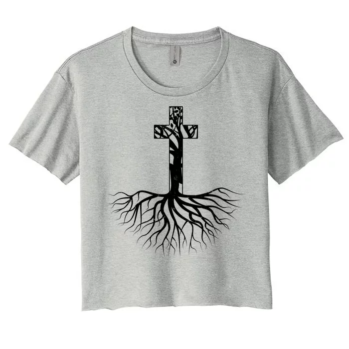 Tree Root Christian Cross Women's Crop Top Tee