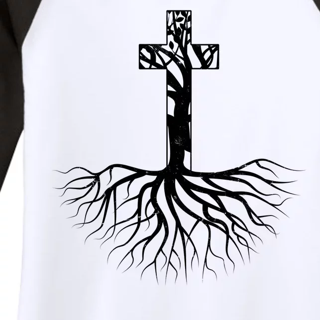 Tree Root Christian Cross Women's Tri-Blend 3/4-Sleeve Raglan Shirt