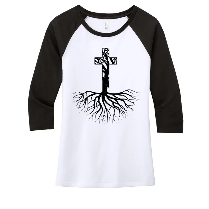 Tree Root Christian Cross Women's Tri-Blend 3/4-Sleeve Raglan Shirt