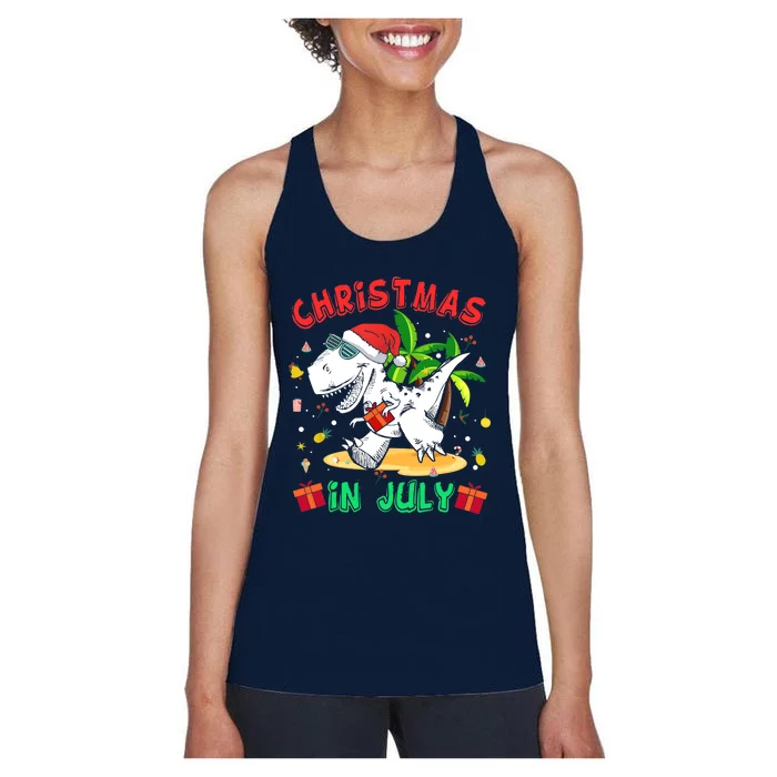 T Rex Christmas In July for Boy Dinosaur Women's Racerback Tank