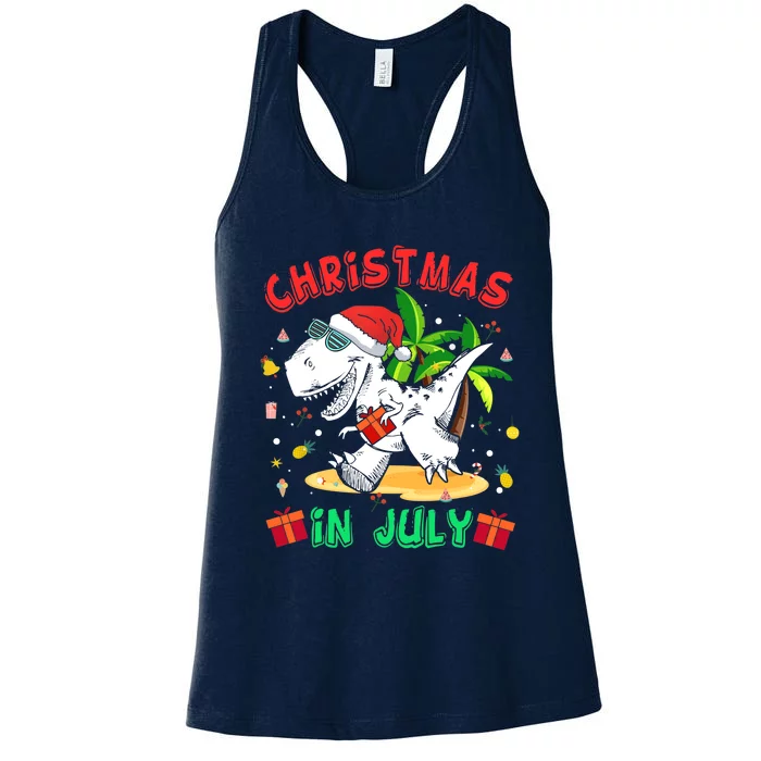 T Rex Christmas In July for Boy Dinosaur Women's Racerback Tank