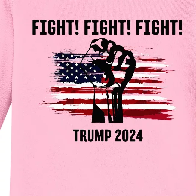 Trump Rally Campaign 2024 Fight Fight Fight Baby Long Sleeve Bodysuit