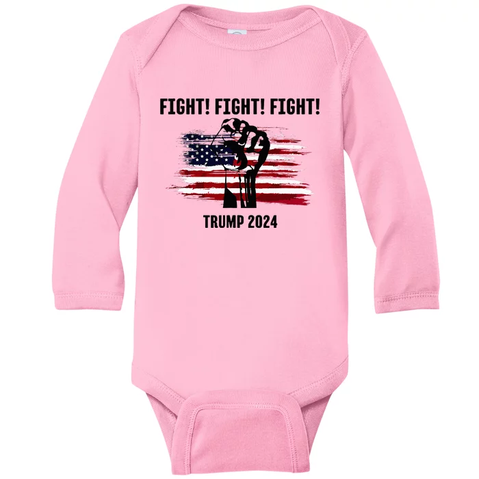 Trump Rally Campaign 2024 Fight Fight Fight Baby Long Sleeve Bodysuit