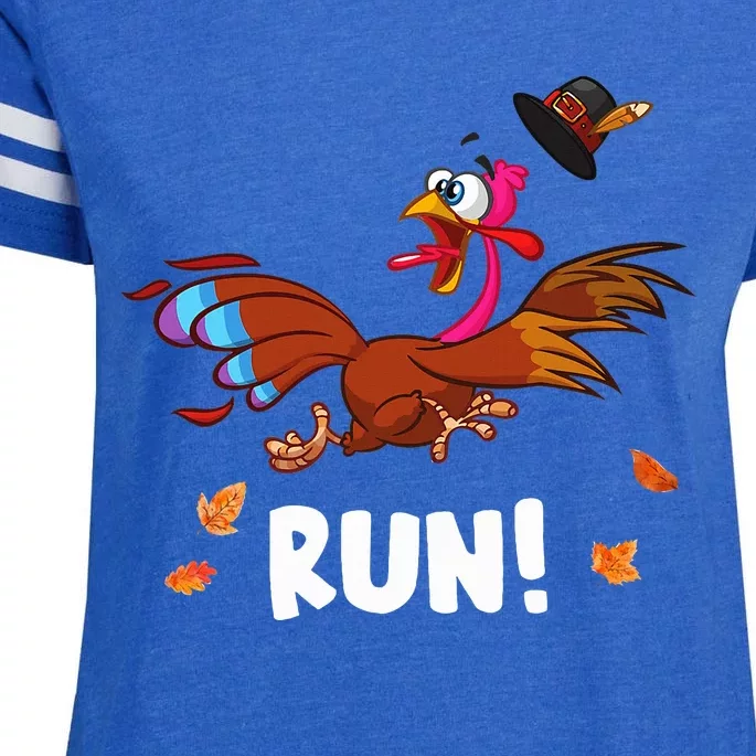 Turkey Run Costume Thanksgiving Running Turkey Trot Enza Ladies Jersey Football T-Shirt