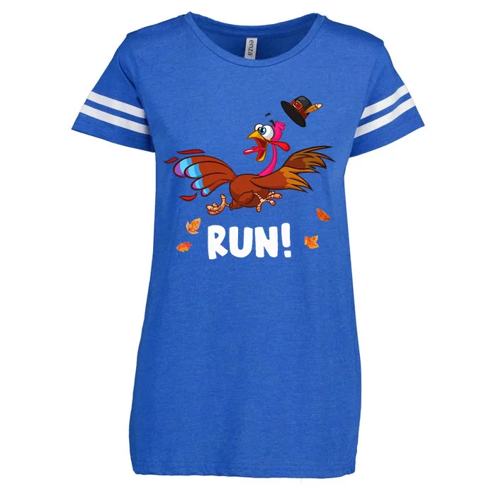 Turkey Run Costume Thanksgiving Running Turkey Trot Enza Ladies Jersey Football T-Shirt