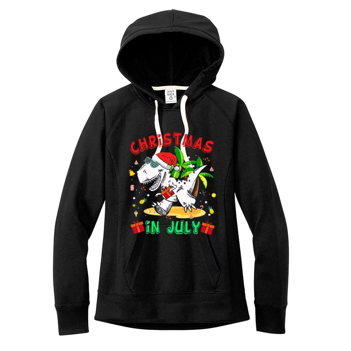 T Rex Christmas In July Dinosaur Women's Fleece Hoodie