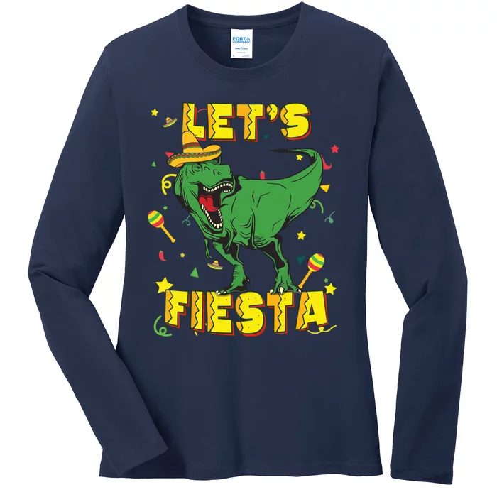 T Rex Cinco De Mayo Shirts Tyrannosaurus Dinosaur Lets Fiesta Ladies Long Sleeve Shirt