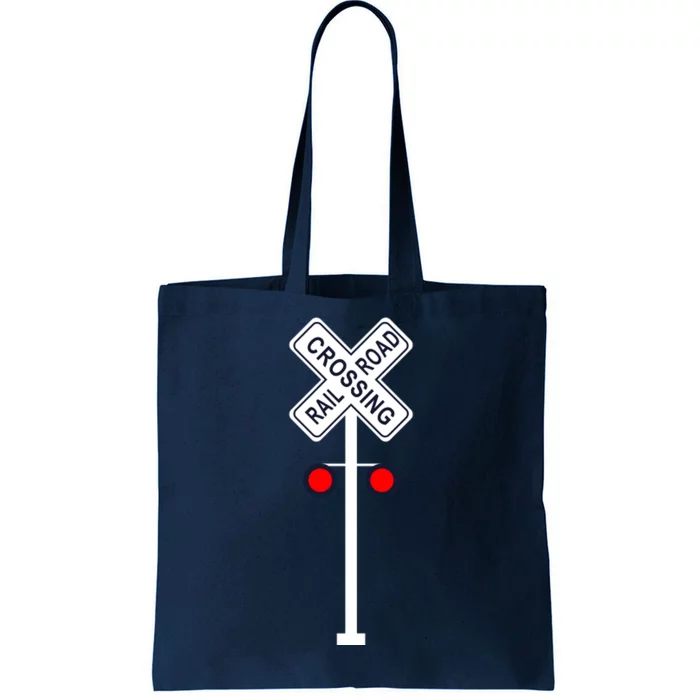 Train Railroad Crossing With Lights Road Sign Tote Bag