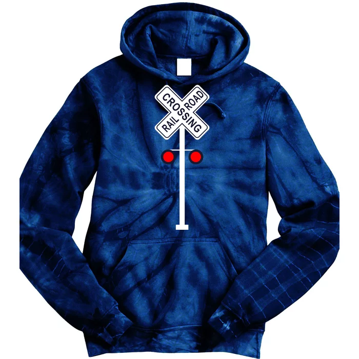 Train Railroad Crossing With Lights Road Sign Tie Dye Hoodie