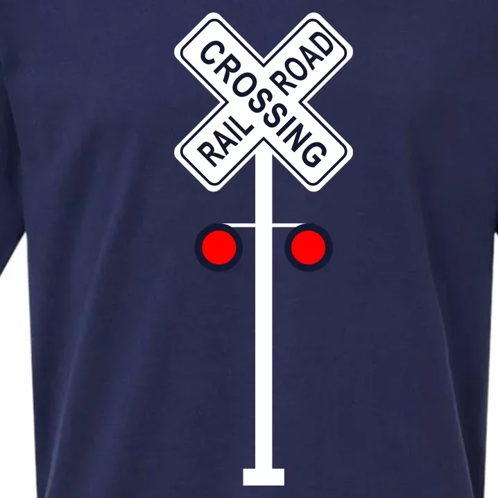 Train Railroad Crossing With Lights Road Sign Sueded Cloud Jersey T-Shirt