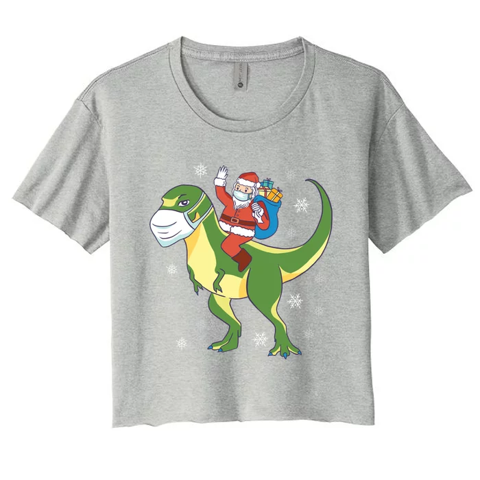 T Rex Dino Dinosaur Wearing Mask Santa Claus Christmas Gift Women's Crop Top Tee