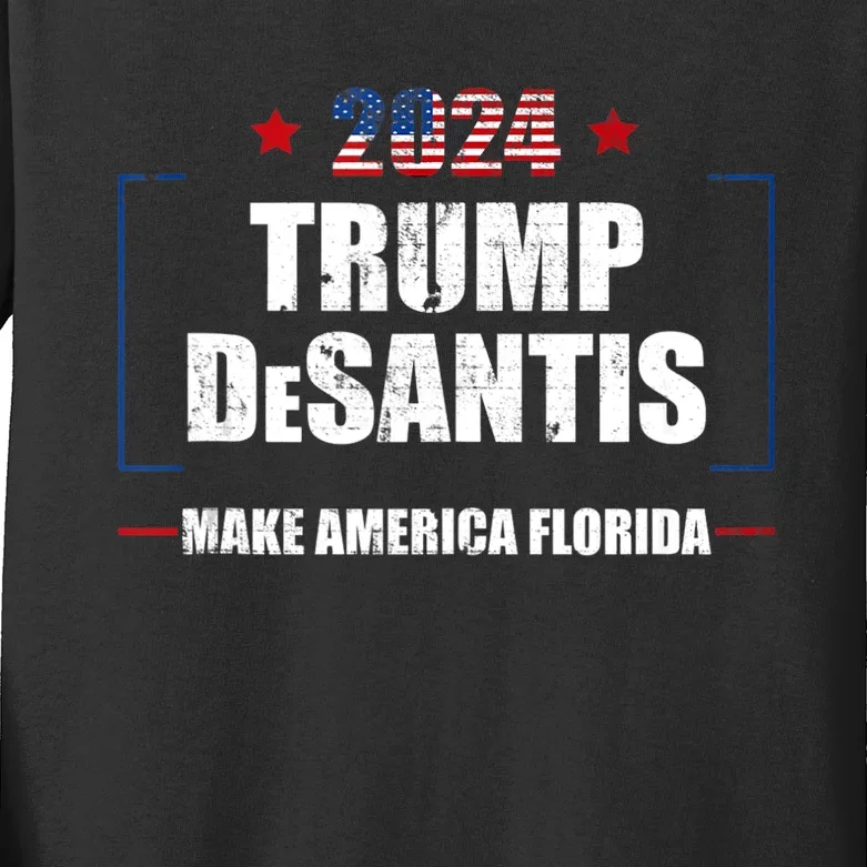 Trump Ron DeSantis 2024 Flag Make America Florida President Kids Long Sleeve Shirt