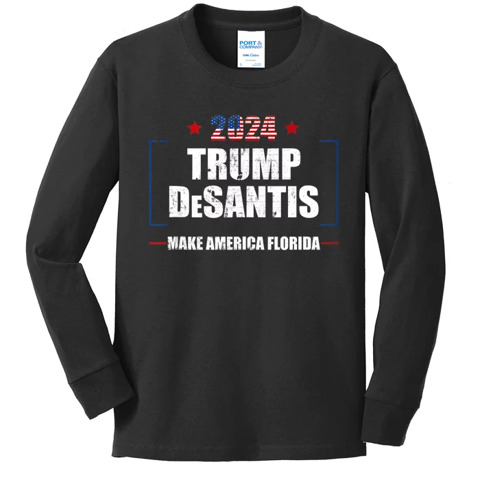 Trump Ron DeSantis 2024 Flag Make America Florida President Kids Long Sleeve Shirt