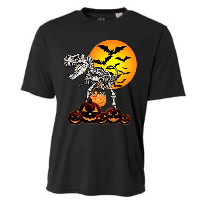 T Rex Dinosaur Skeleton Scary Halloween Pumpkin Gift Cooling Performance Crew T-Shirt