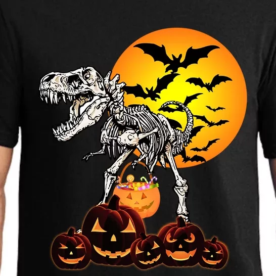 T Rex Dinosaur Skeleton Scary Halloween Pumpkin Gift Pajama Set