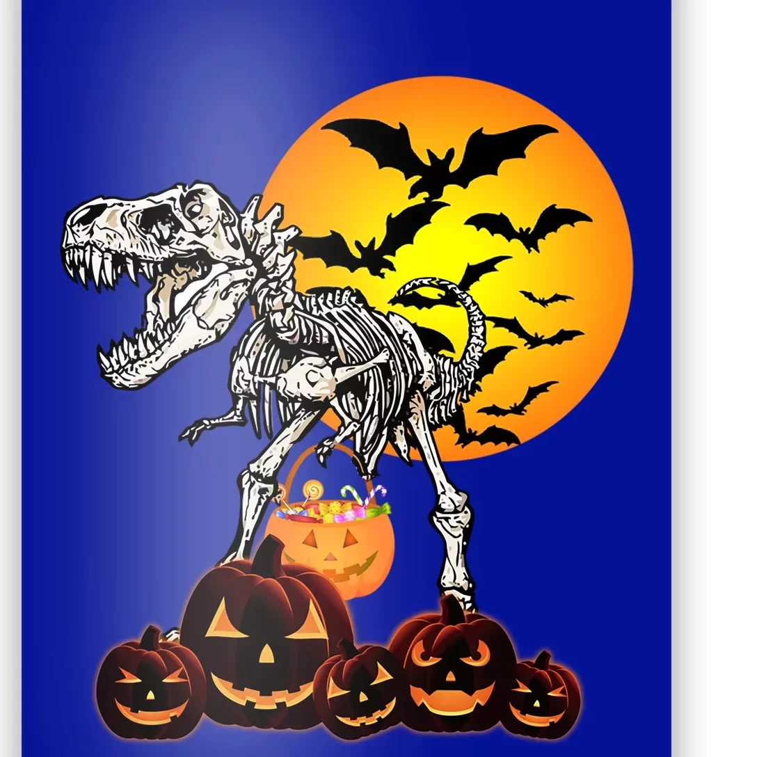 T Rex Dinosaur Skeleton Scary Halloween Pumpkin Gift Poster