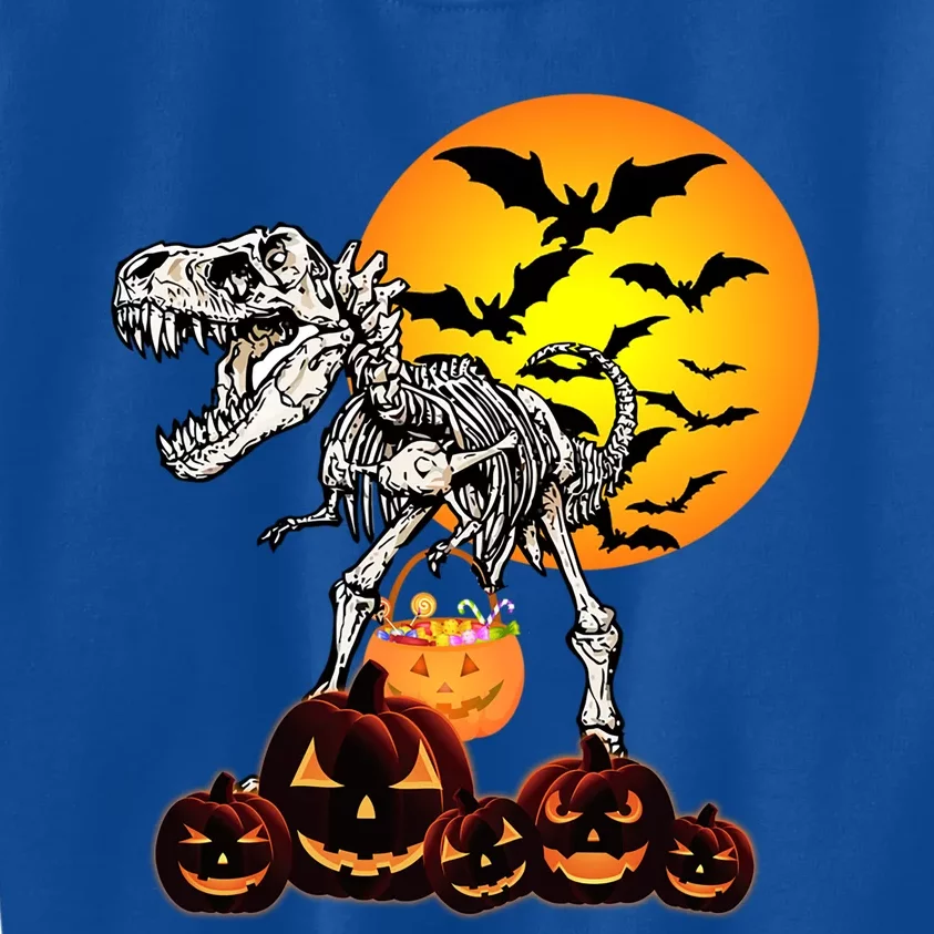 T Rex Dinosaur Skeleton Scary Halloween Pumpkin Gift Kids Sweatshirt