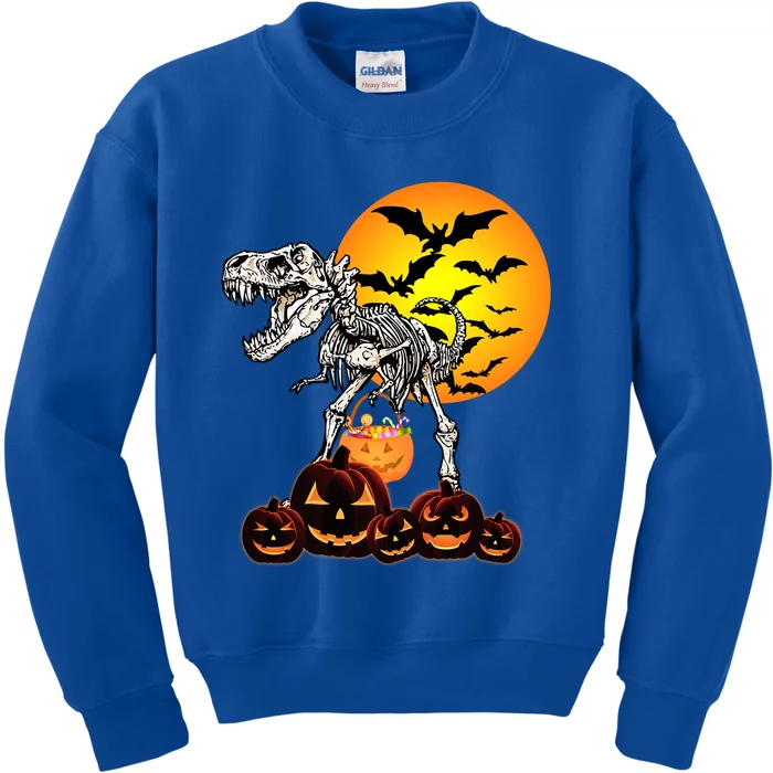 T Rex Dinosaur Skeleton Scary Halloween Pumpkin Gift Kids Sweatshirt