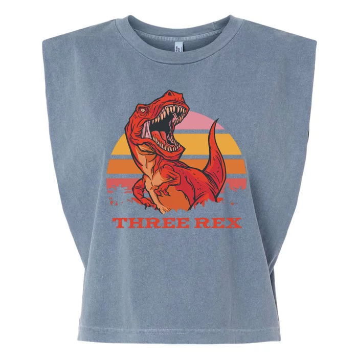 Three Rex Dinosaur Birthday Garment-Dyed Women's Muscle Tee